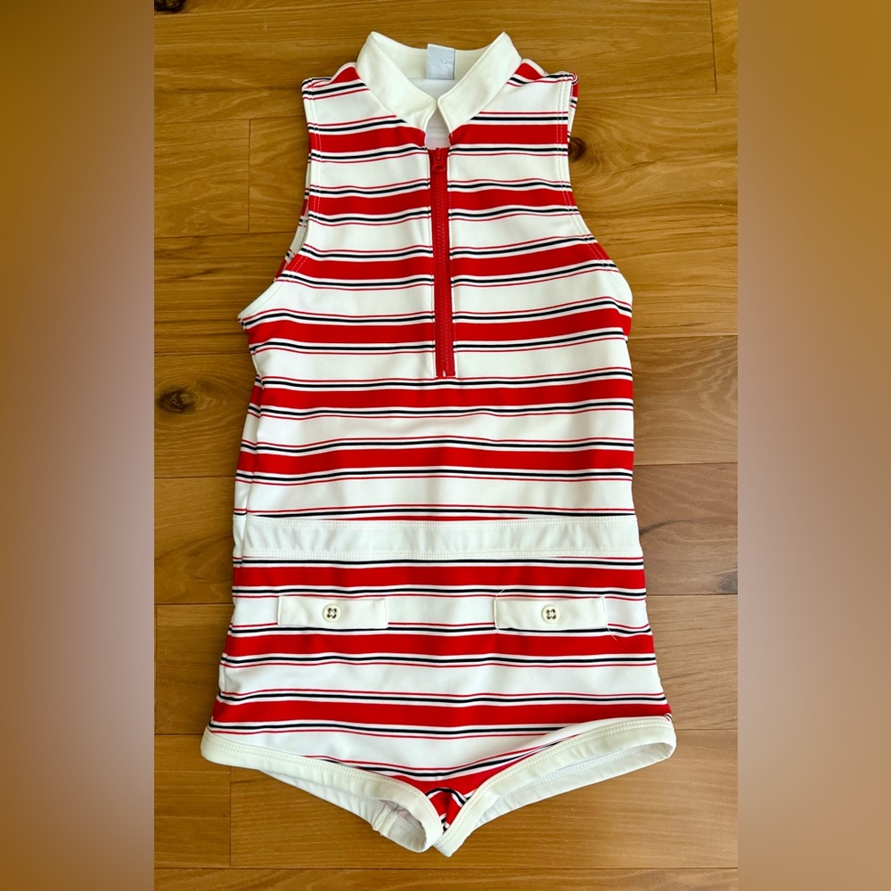 Janie and Jack Red and White Stripped One Piece Swimsuit